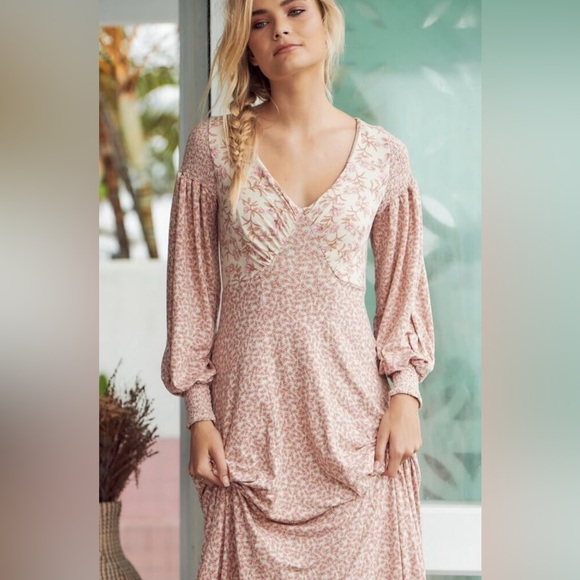 Free People | Love Story Maxi Dress in Tea Combo | Medium - Picture 1 of 11